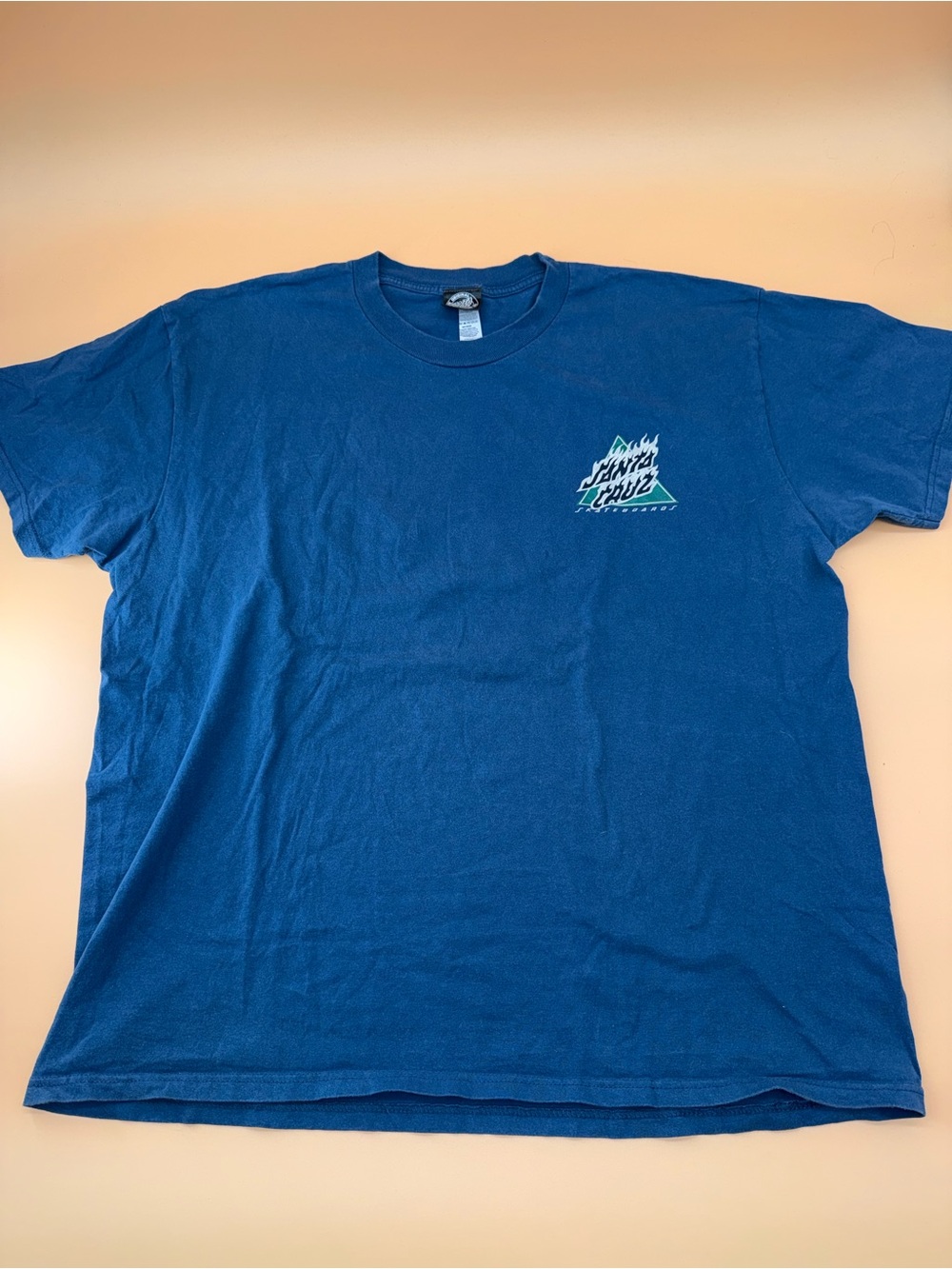 Santa Cruz Skateboards Blue Crewneck Tee with Chest Logo Vintage Tee